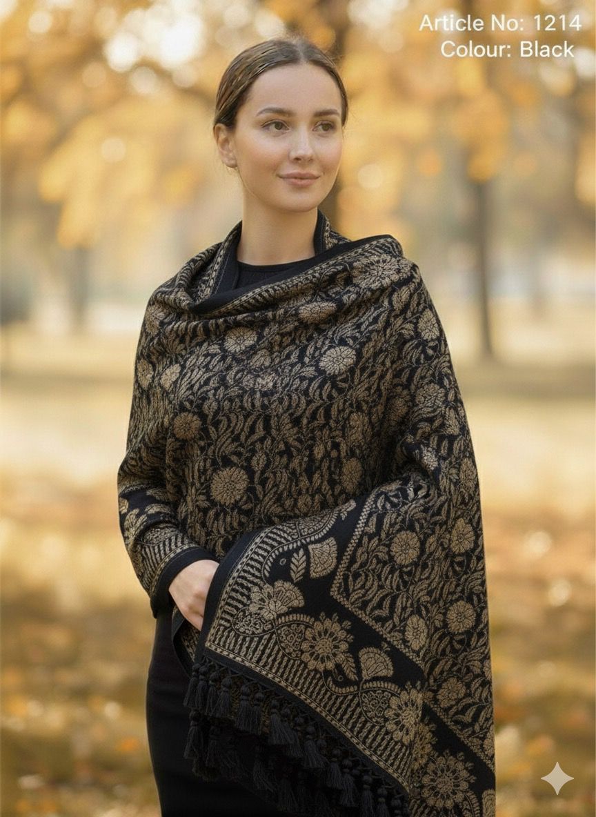 Elegant Black Floral Paisley Stole – Article No -1214