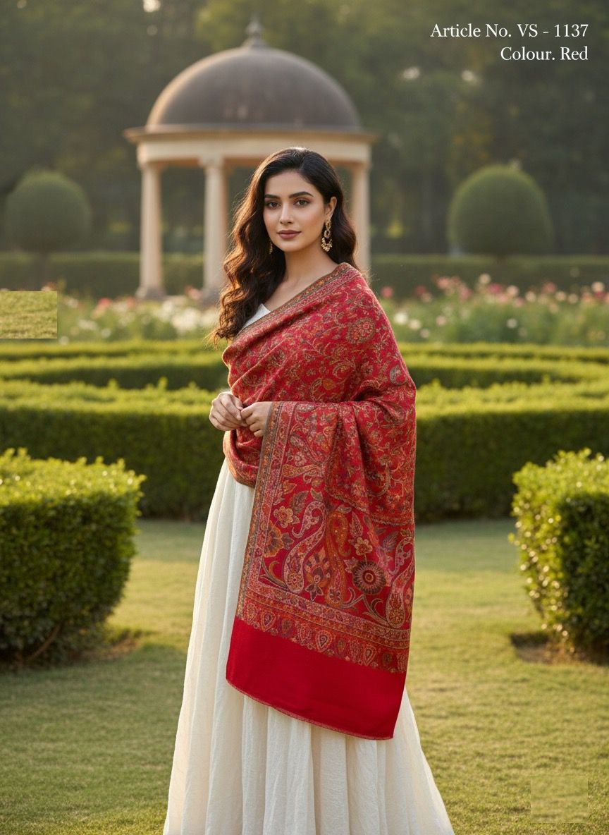 Soft Floral Paisley Wool-Feel jamavar shawl