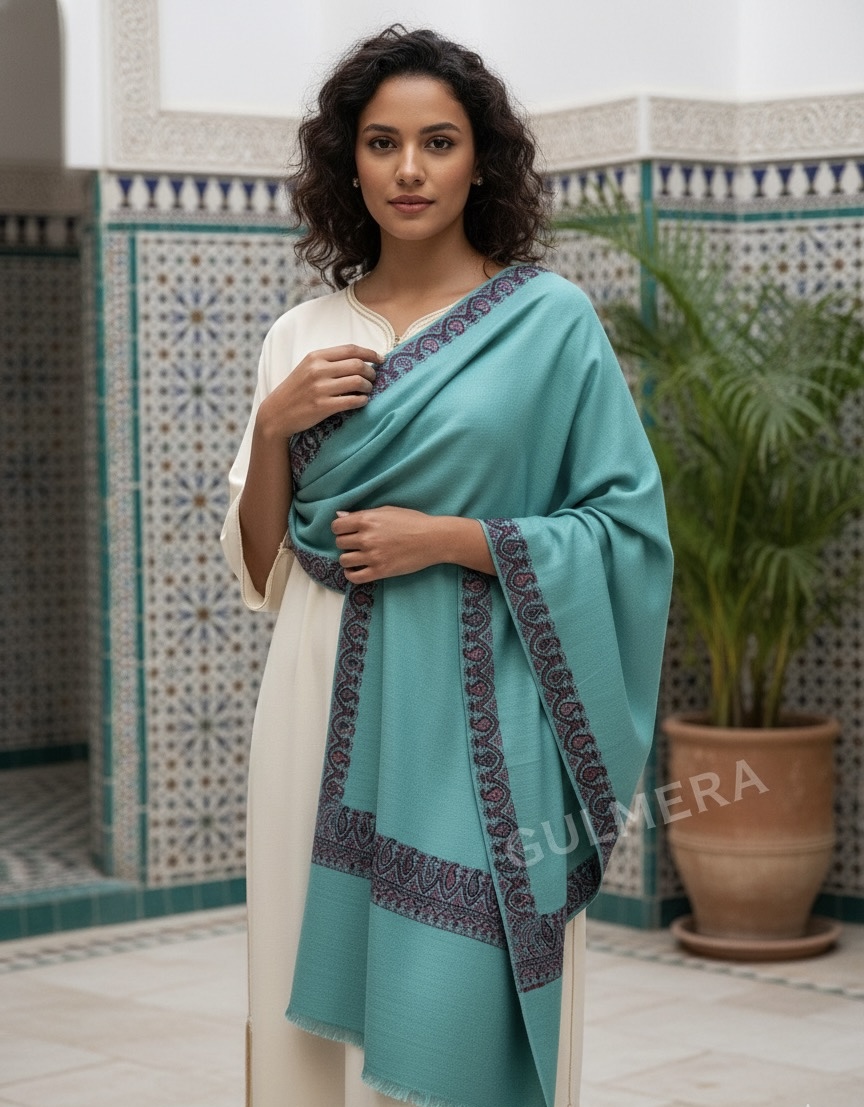 KANI BORDER WOOL BLEND SHAWL