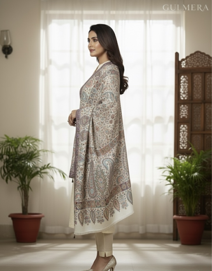 WOOL SILK KANI STOLE CREAM 