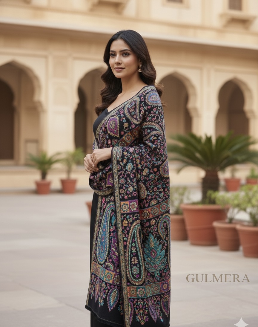 MULTY KANI WOOL SILK STOLE BLACK 