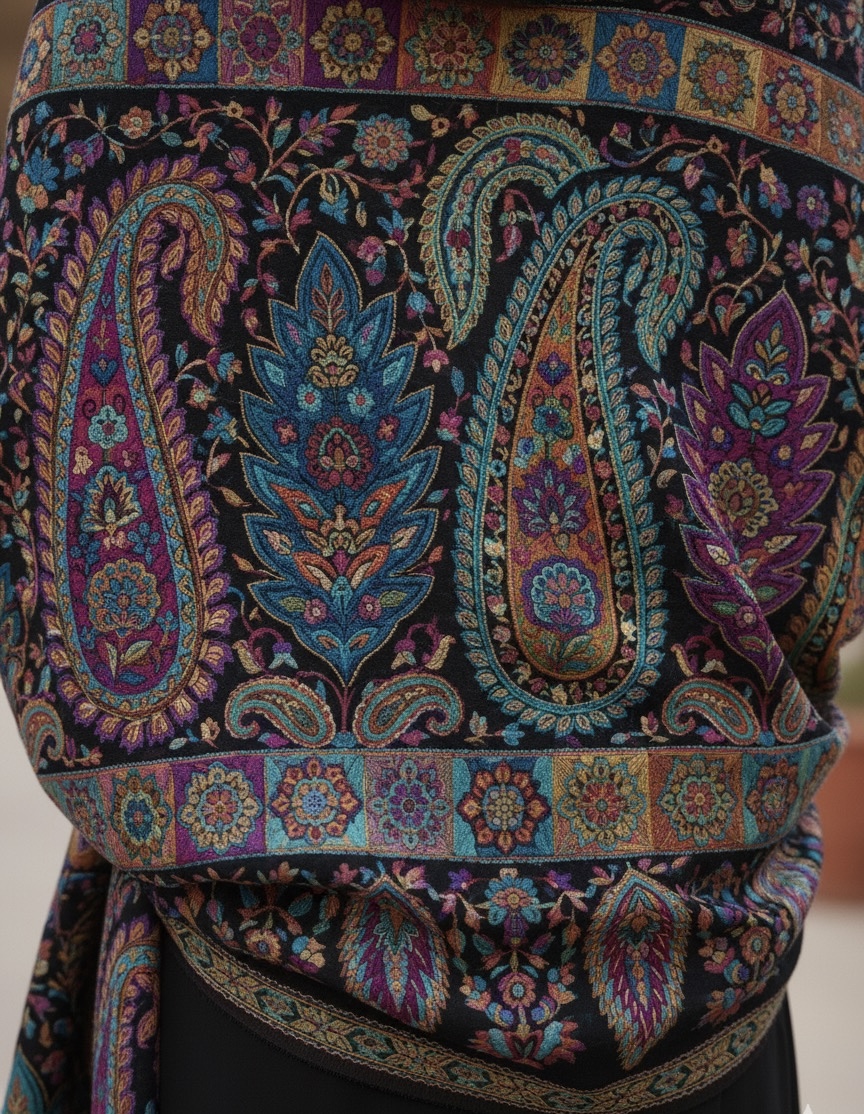 MULTY KANI WOOL SILK STOLE BLACK 