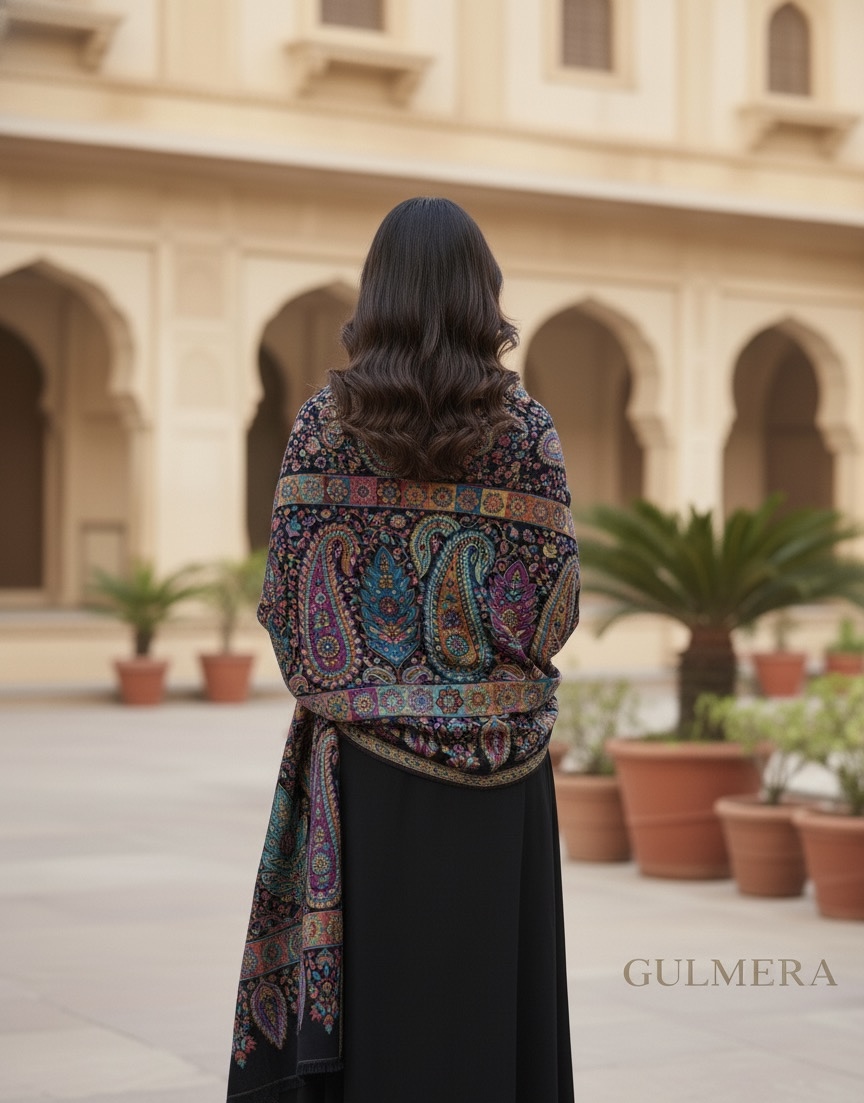 MULTY KANI WOOL SILK STOLE BLACK 