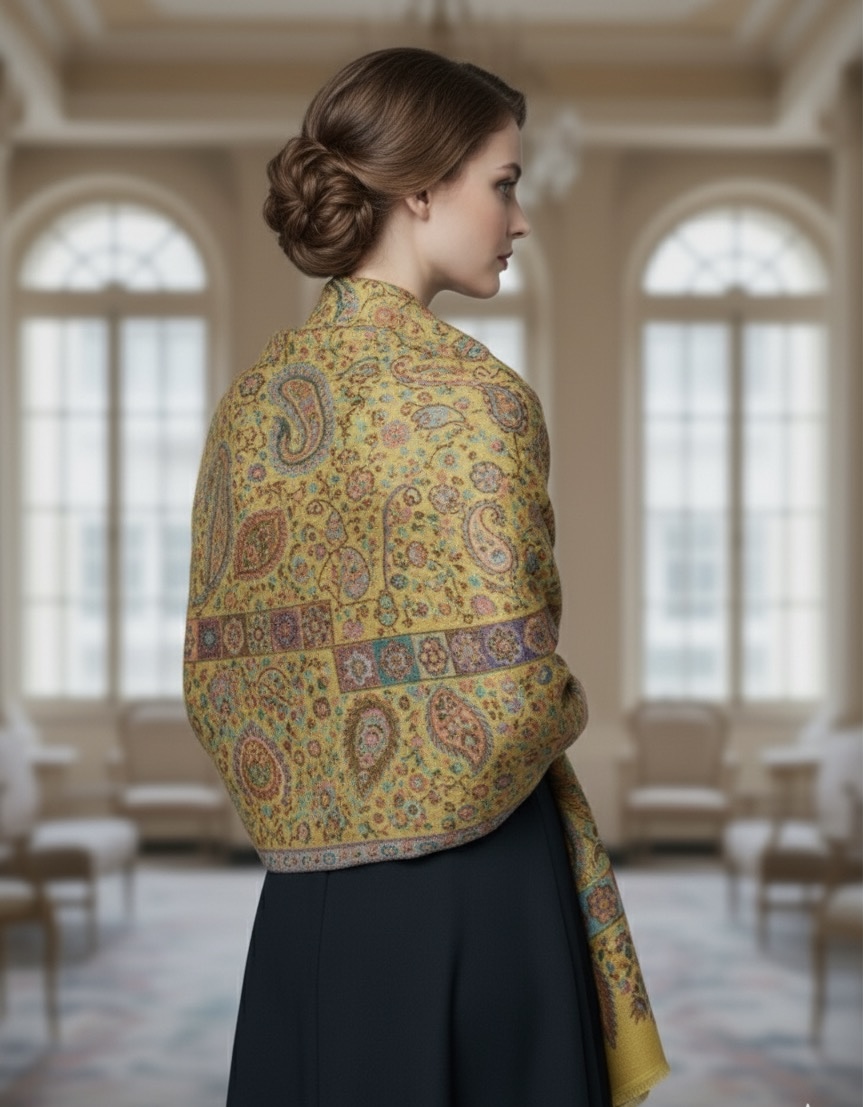 MULTY KANI WOOL SILK STOLE MUSTARD 