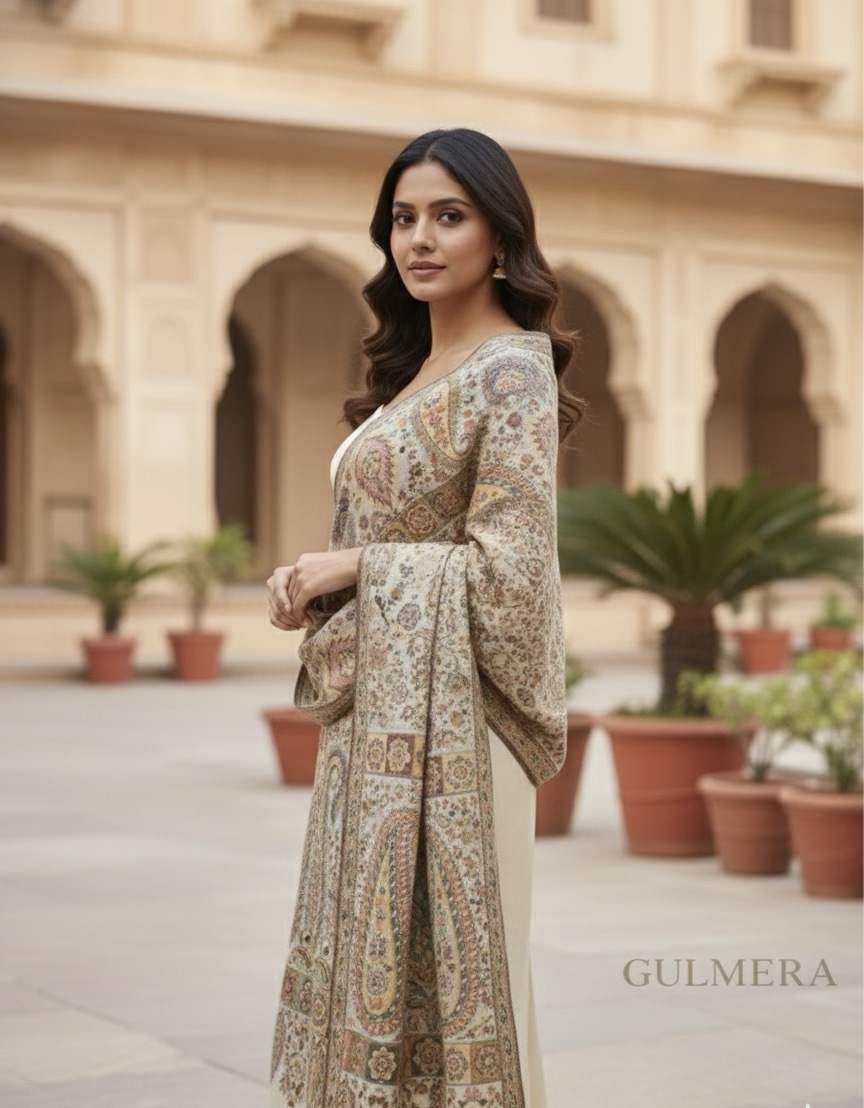 MULTY KANI WOOL SILK STOLE BEIGE